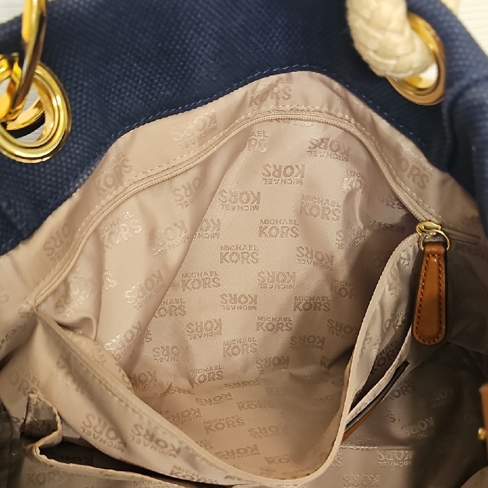 Michael Kors Navy Canvas Tote with Cream Rope Handles and Gold-Tone Hardware - Picture 9 of 10